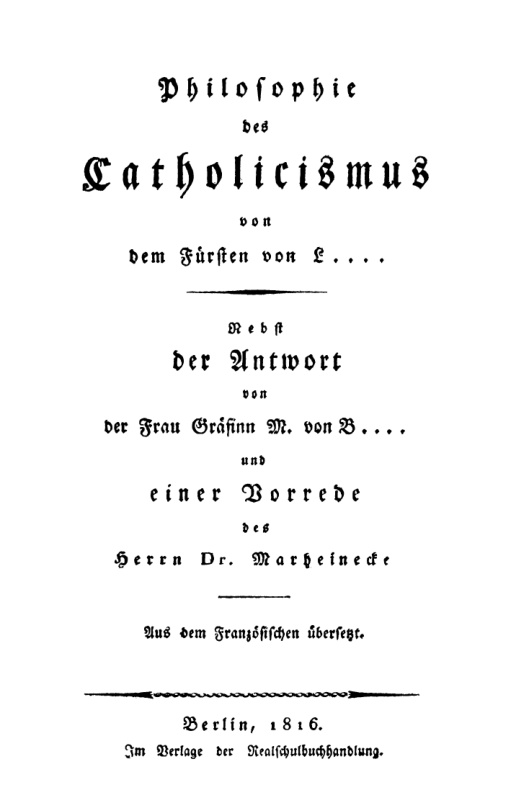 Philosophie des Catholicismus von dem Fursten von L Nebst der Antwort von Frau Grafinn M German Edition Charles Joseph Ligne Kitap Kapağı