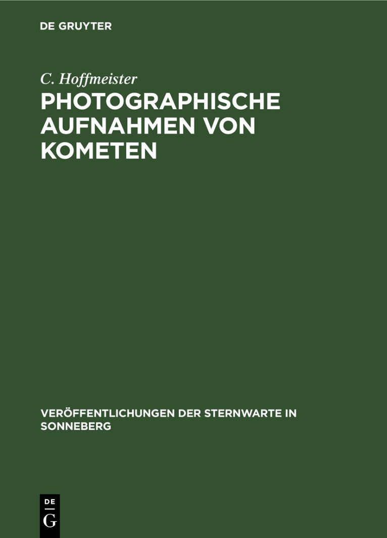Photographische Aufnahmen von Kometen German Edition C Hoffmeister Kitap Kapağı