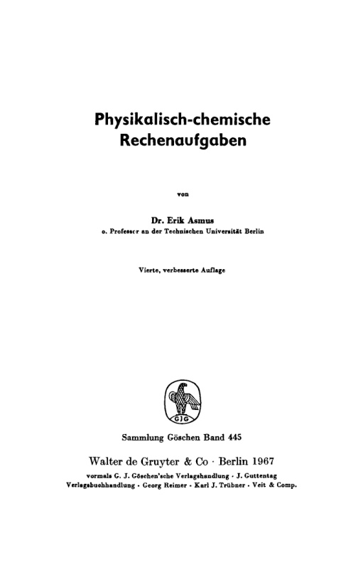 Physikalisch chemische Rechenaufgaben German Edition Erik Asmus Kitap Kapağı