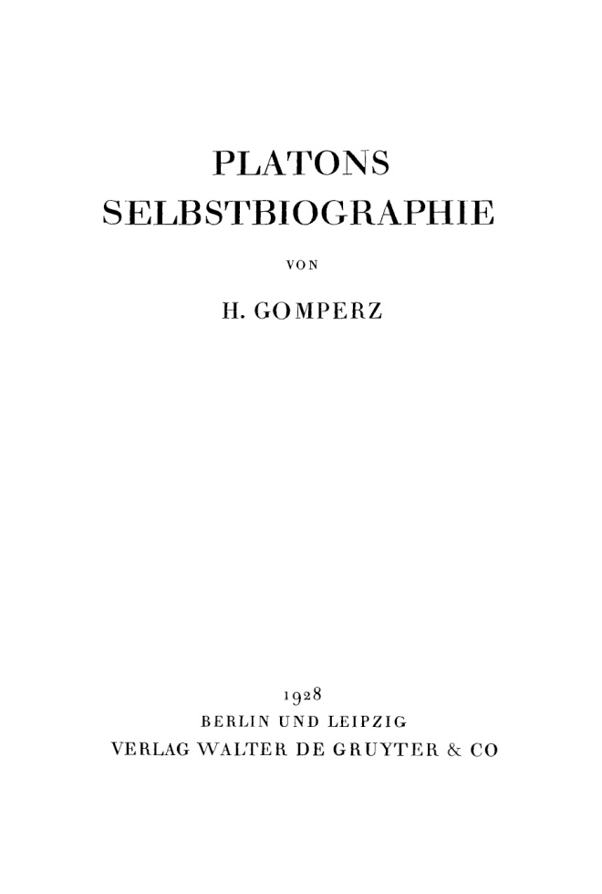 Platons Selbstbiographie German Edition H Gomperz Kitap Kapağı