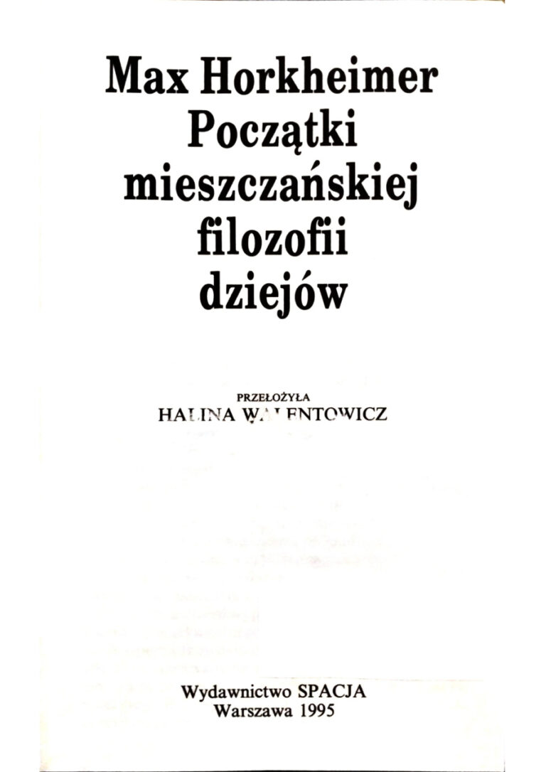 Początki mieszczańskiej filozofii dziejów Polish Edition Max Horkheimer Kitap Kapağı