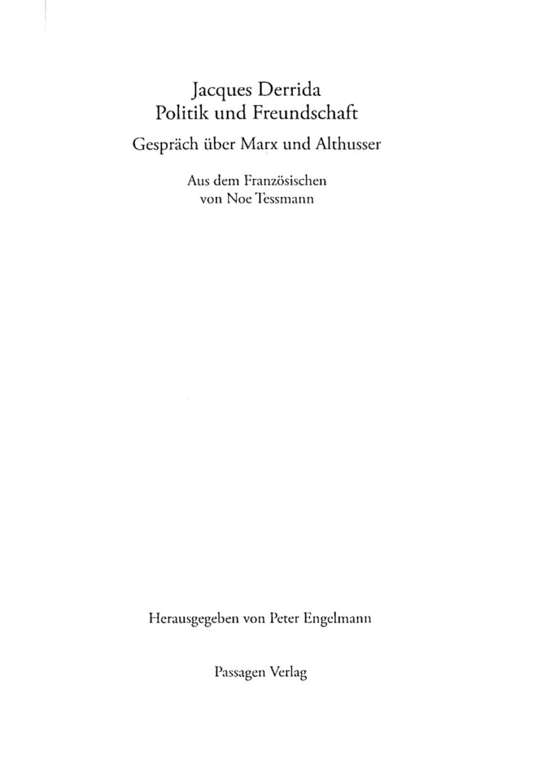 Politik und Freundschaft Gesprach uber Marx und Althusser German Edition Jacques Derrida Kitap Kapağı