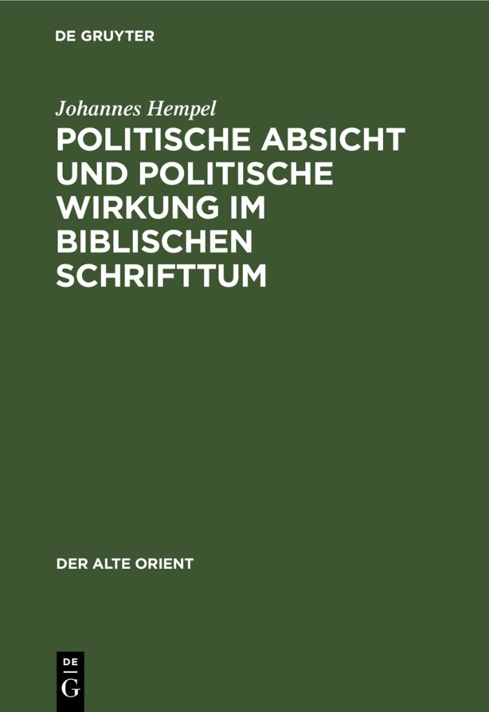 Politische Absicht und politische Wirkung im biblischen Schrifttum German Edition Johannes Hempel Kitap Kapağı