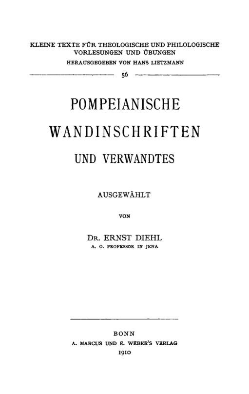 Pompeianische Wandinschriften und Verwandtes German Edition Ernst Diehl Kitap Kapağı