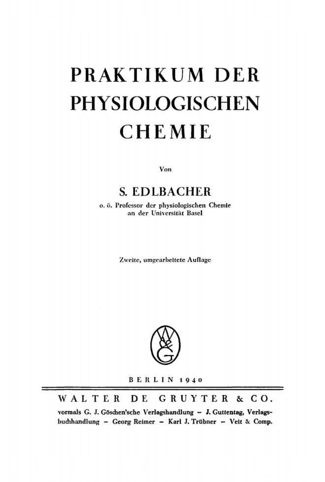 Praktikum der physiologischen Chemie German Edition S Edlbacher Kitap Kapağı