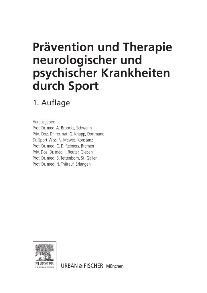 Pravention und Therapie neurologischer und psychischer Krankheiten durch Sport German Edition CD Reimers Kitap Kapağı
