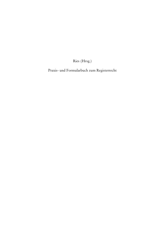 Praxis und Formularbuch zum Registerrecht German Edition Peter Ries Kitap Kapağı