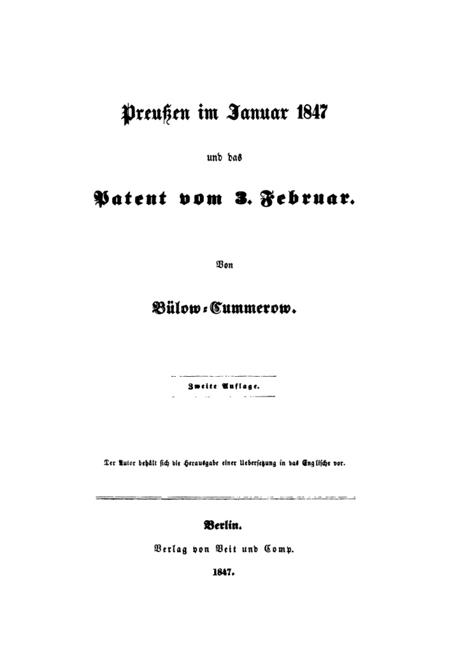 Preussen im Januar 1847 und das Patent vom 3 Februar German Edition E G Bulow Cummerow Kitap Kapağı