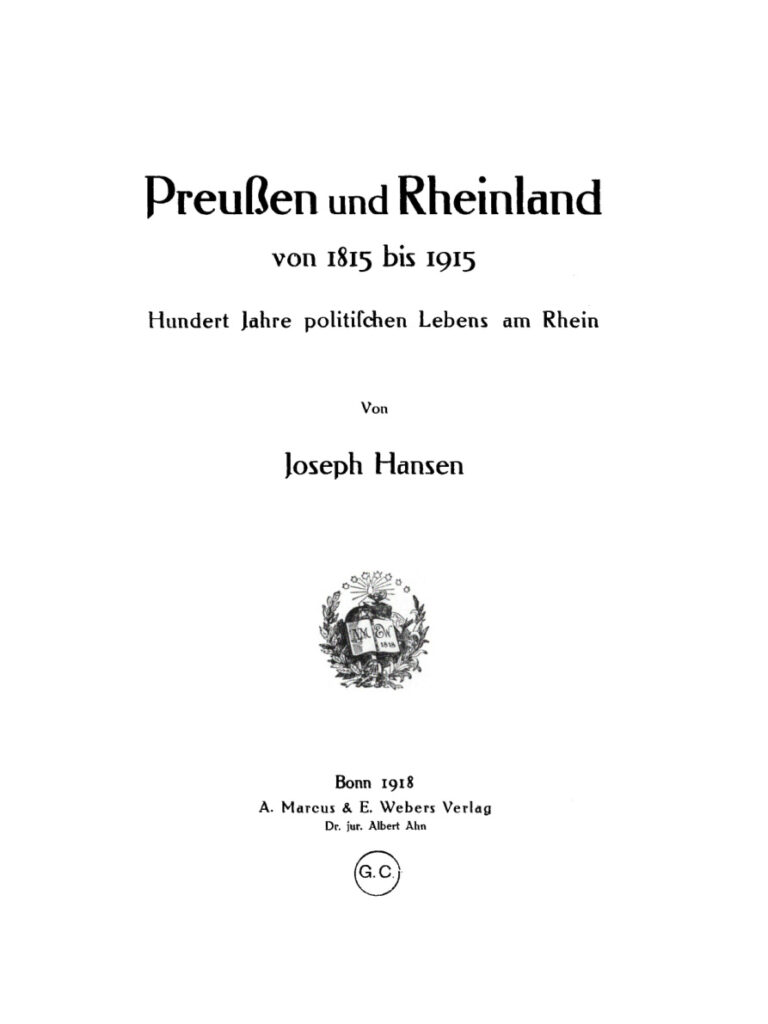Preussen und Rheinland von 1815 bis 1915 German Edition Joseph Hansen Kitap Kapağı