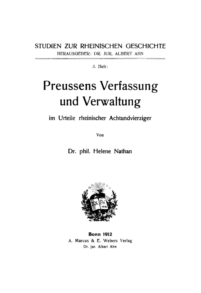Preussens Verfassung und Verwaltung German Edition Helene Nathan Kitap Kapağı