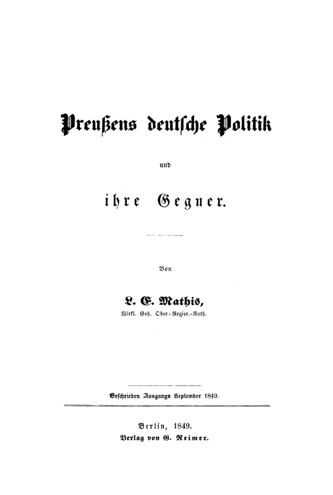 Preussens deutsche Politik und ihre Gegner German Edition L E Mathis Kitap Kapağı