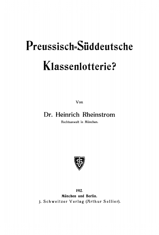 Preussisch Suddeutsche Klassenlotterie German Edition Heinrich Rheinstrom Kitap Kapağı