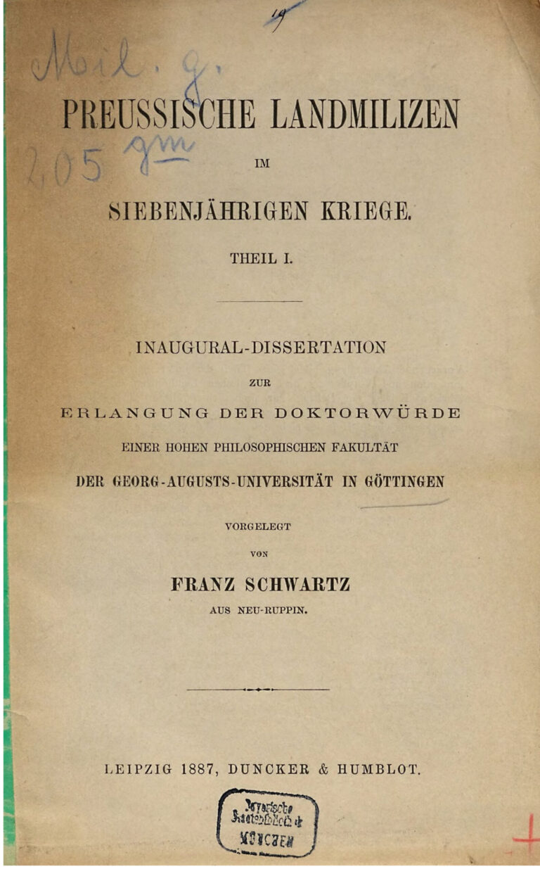 Preussische Landmilizen im Siebenjahrigen Kriege German Edition Franz Schwartz Kitap Kapağı