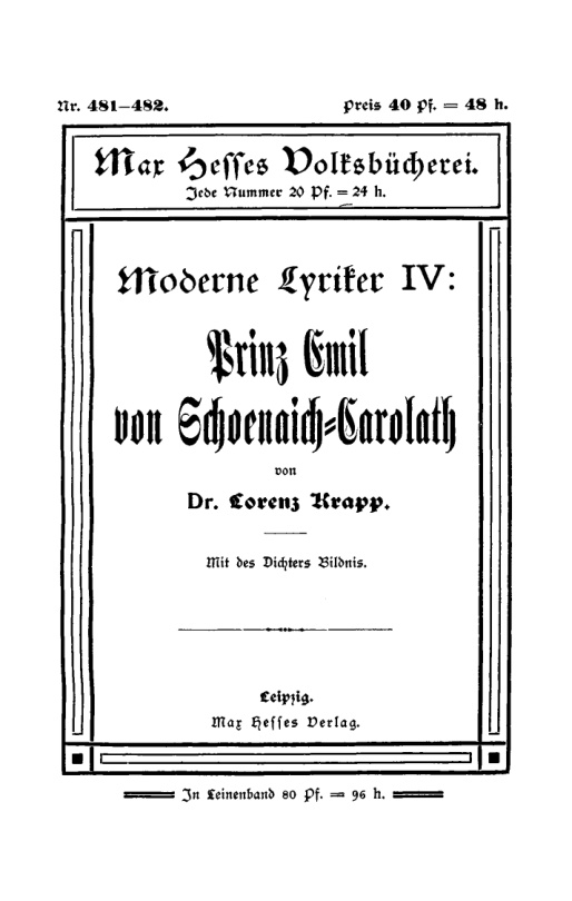 Prinz Emil von Schoenaich Carolath German Edition Lorenz Krapp Kitap Kapağı