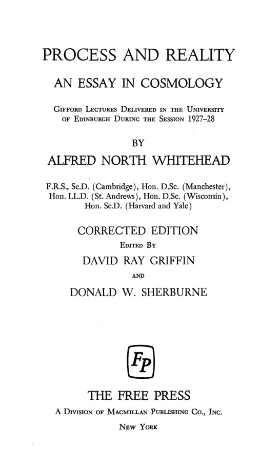 Process and Reality Alfred North Whitehead Kitap Kapağı