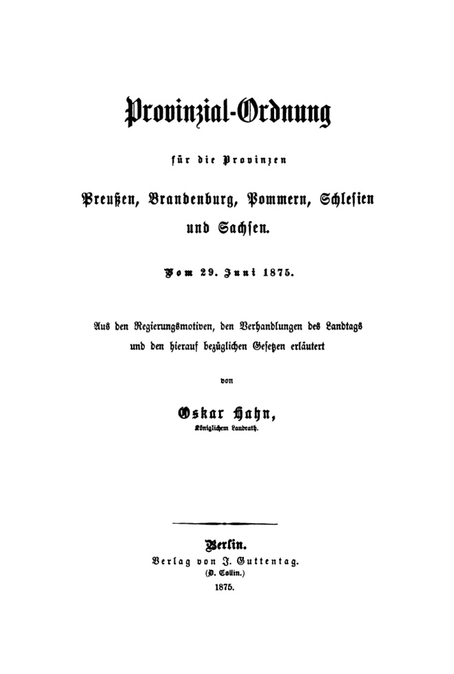 Provinzial Ordnung fur die Provinzen Preussen Brandenburg Pommern Schlesien und Sachsen Vom 29 Juni 1875 German Edition Oscar Hahn Kitap Kapağı