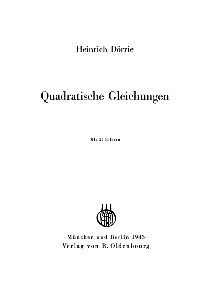 Quadratische Gleichungen German Edition Heinrich Dorrie Kitap Kapağı