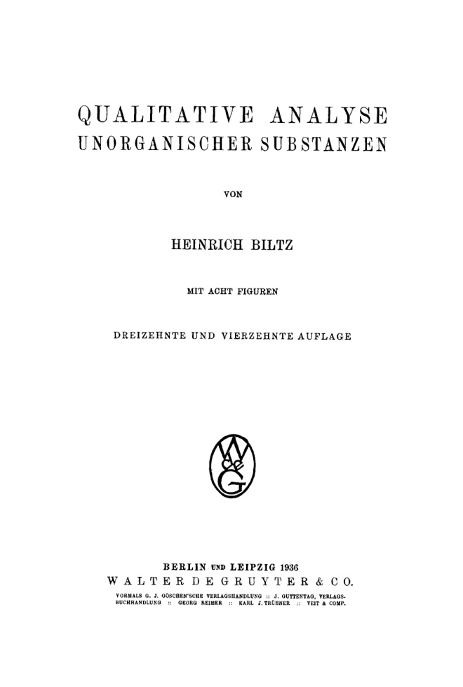 Qualitative Analyse anorganischer Substanzen German Edition Heinrich Biltz Kitap Kapağı