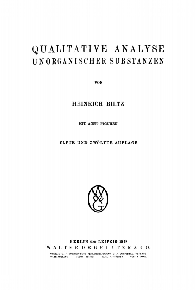 Qualitative Analyse unorganischer Substanzen German Edition Heinrich Biltz Kitap Kapağı