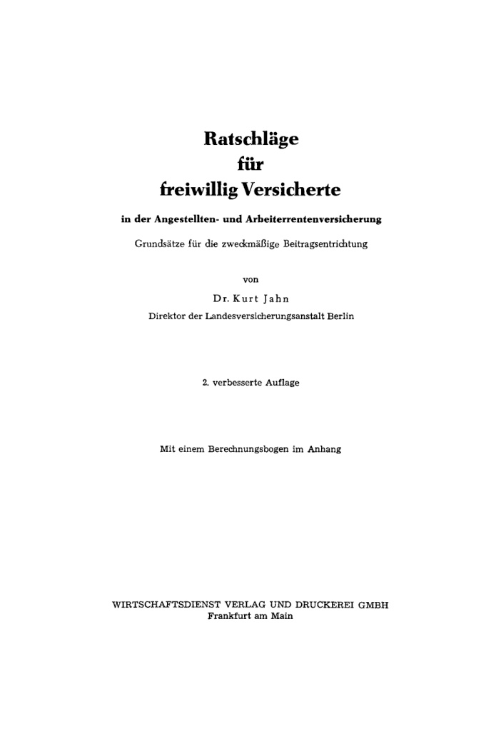 Ratschlage fur freiwillig Versicherte German Edition Kurt Jahn Kitap Kapağı