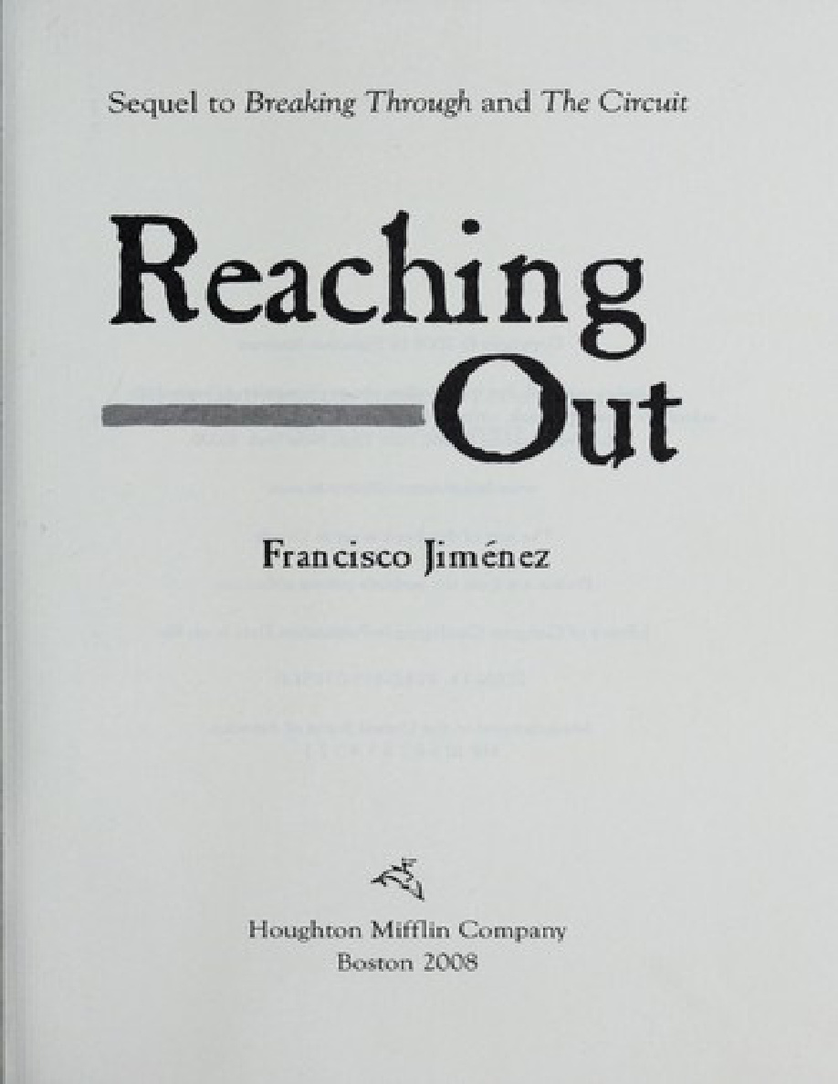Reaching Out Francisco Jimenez Kitap Kapağı