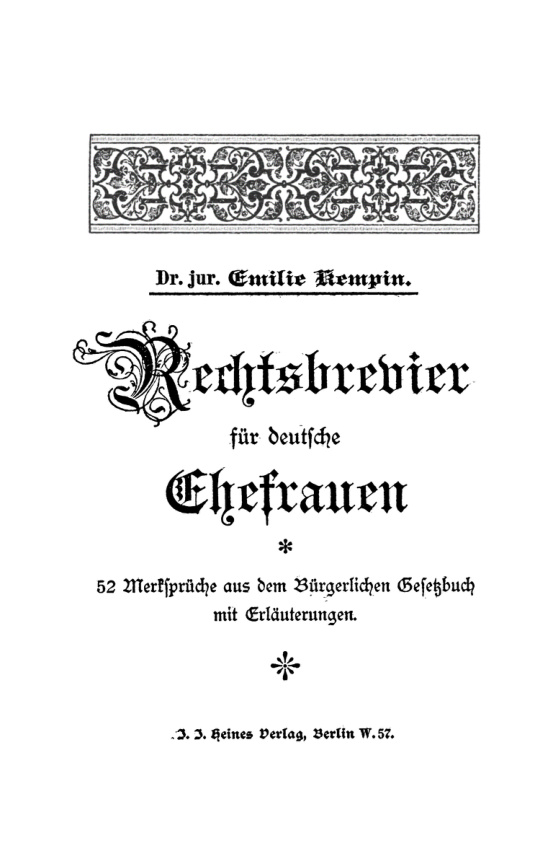Rechtsbrevier fur deutsche Ehefrauen German Edition Emilie Kempin Kitap Kapağı