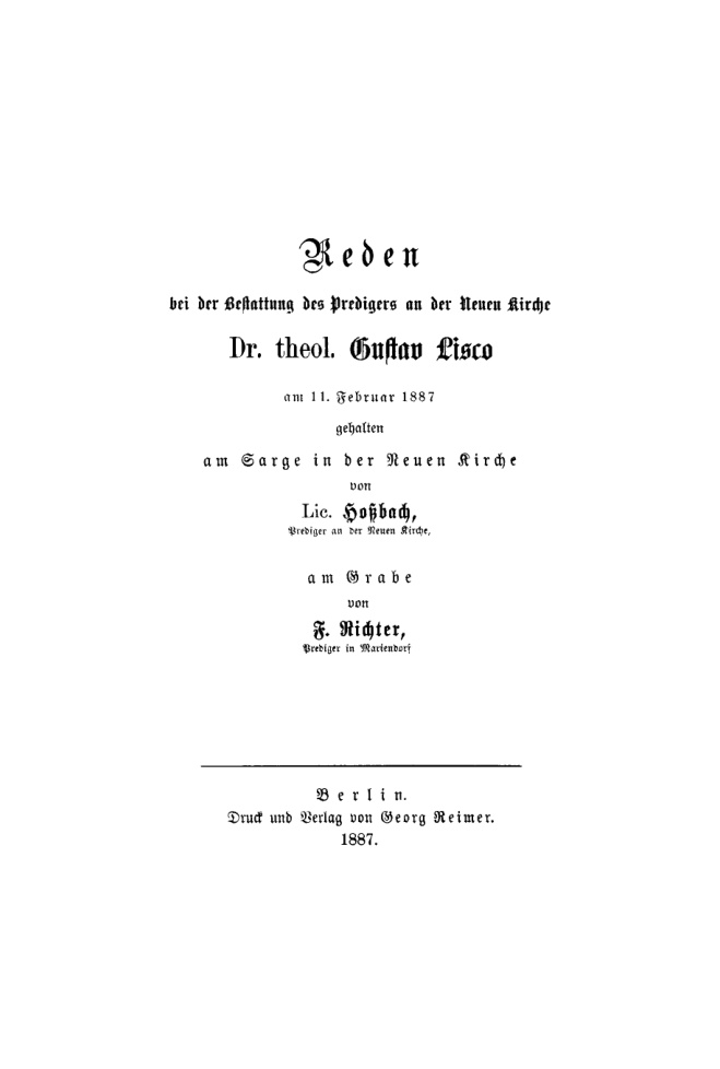 Reden bei der Bestattung des Predisgers an der Neuen Kirche Dr theol German Edition Theodor Hossbach Kitap Kapağı