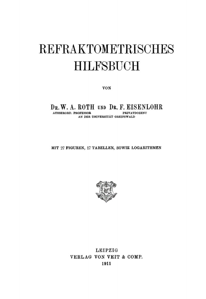 Refraktometrisches Hilfsbuch German Edition W A Roth Kitap Kapağı