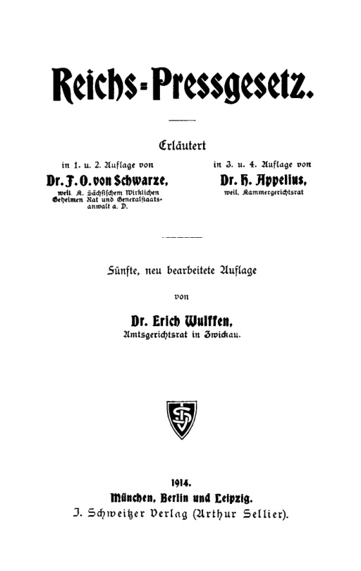 Reichs Pressgesetz German Edition Erich Wulffen Kitap Kapağı