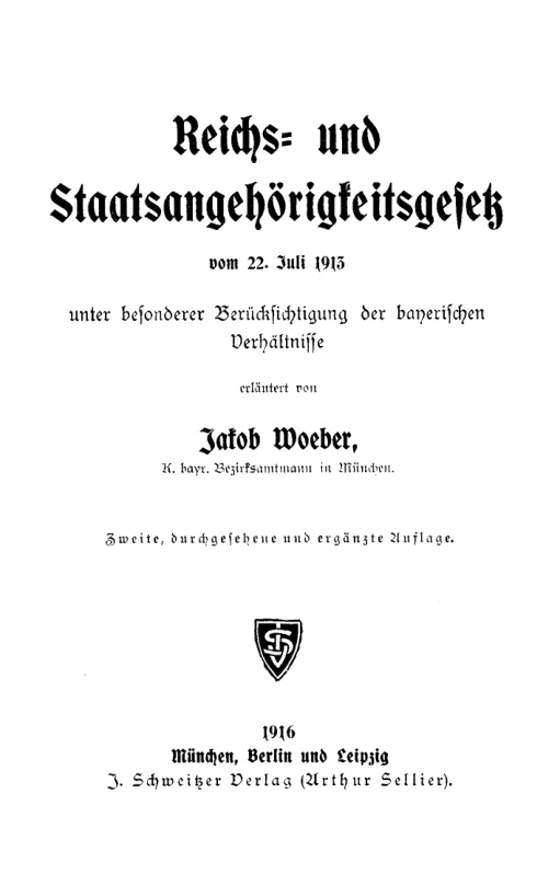 Reichs und Staatsangehorigkeitsgesetz vom 22 Juli 1913 German Edition Jakob Woeber Kitap Kapağı