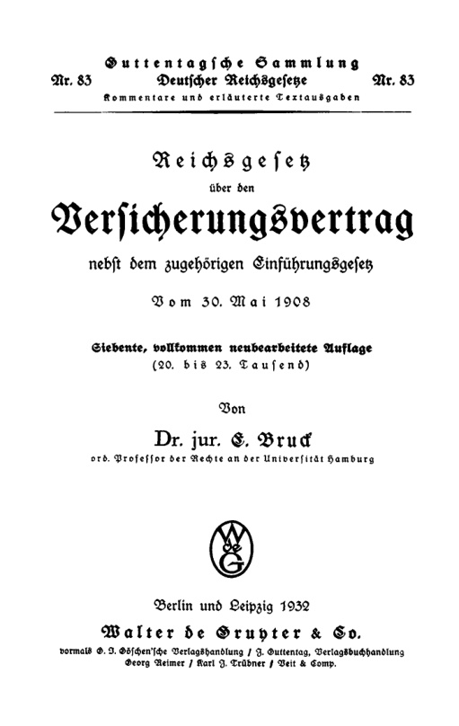Reichsgesetz uber den Versicherungsvertrag German Edition E Bruck Kitap Kapağı