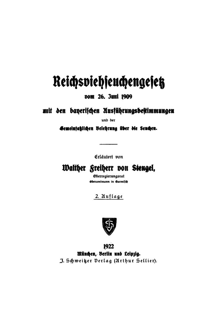 Reichsviehseuchengesetz vom 26 Juni 1909 German Edition Walther von Stengel Kitap Kapağı