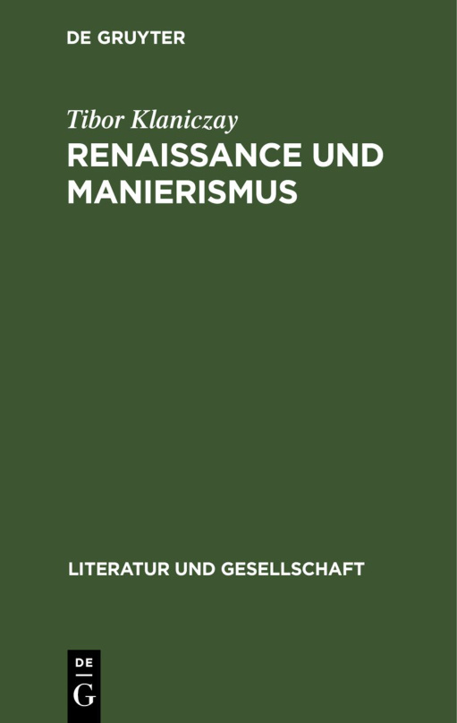 Renaissance und Manierismus German Edition Tibor Klaniczay Kitap Kapağı