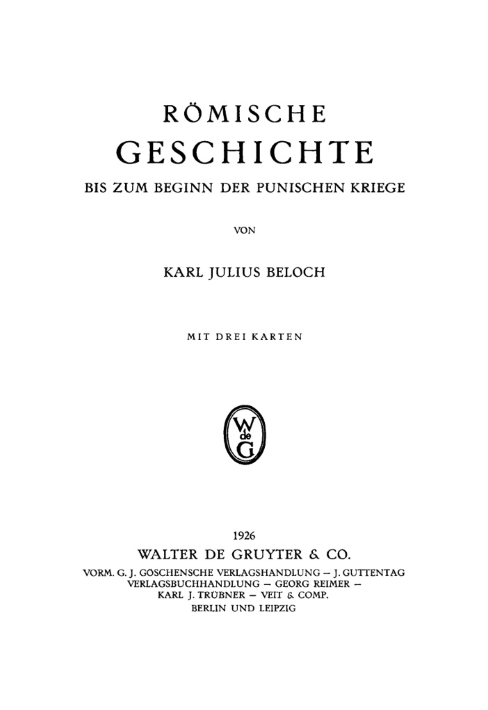 Romische Geschichte bis zum Beginn der Punischen Kriege German Edition Karl Julius Beloch Kitap Kapağı