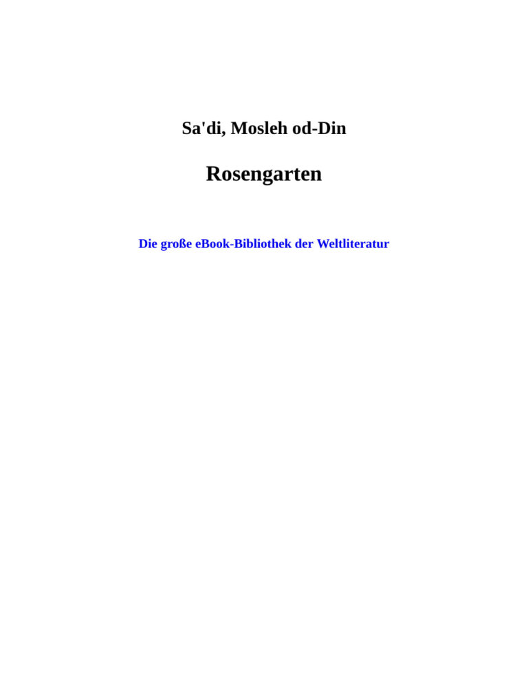 Rosengarten German Edition Sadi Mosleh Od Din Kitap Kapağı