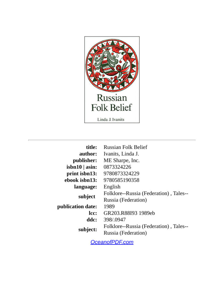 Russian folk belief Linda j ivanits Kitap Kapağı