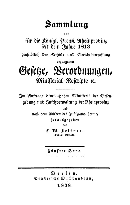 Sammlung der fur die Koniglich Preussische Rhein Provinz seit dem Jahre 1813 Band 5 German Edition F W Leitner Kitap Kapağı