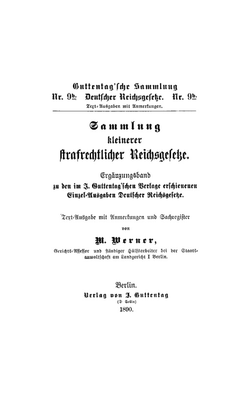 Sammlung kleinerer strafrechtlicher Reichsgesetze German Edition Max Werner Kitap Kapağı