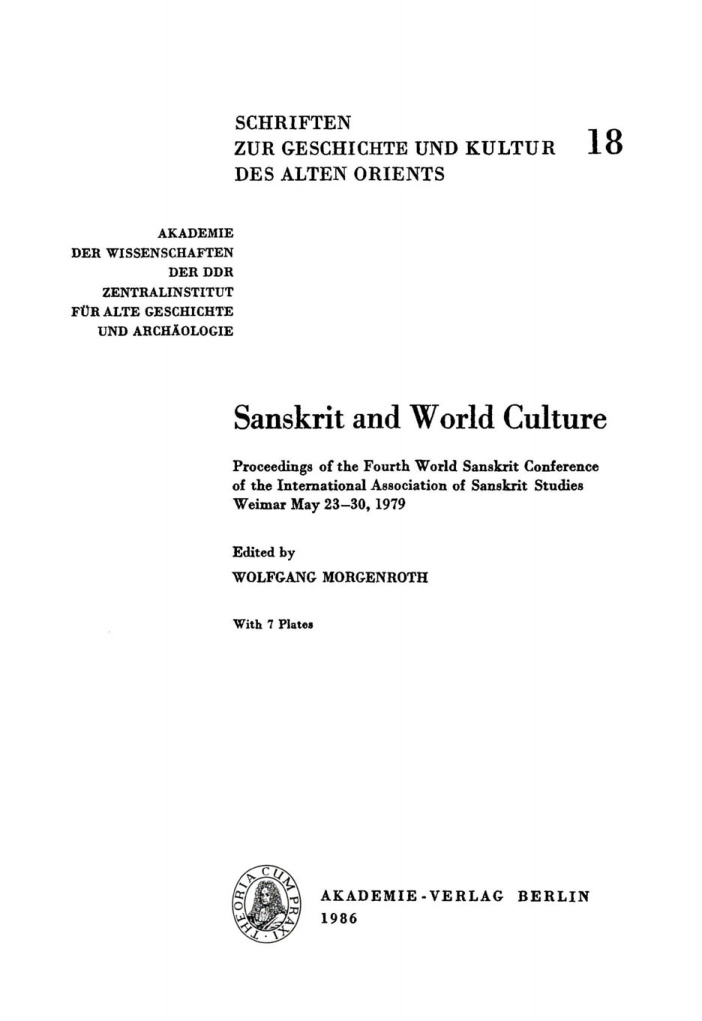 Sanskrit and World Culture German Edition Wolfgang Morgenroth Kitap Kapağı