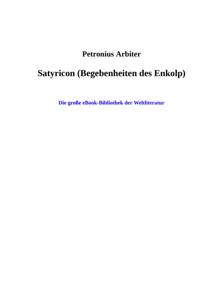 Satyricon Begebenheiten des Enkolp German Edition Arbiter Petronius Kitap Kapağı
