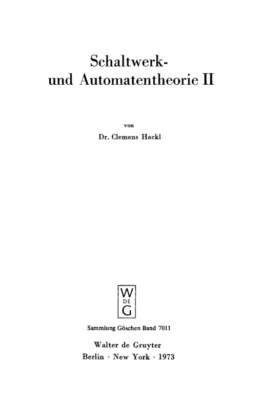 Schaltwerk und Automatentheorie II German Edition Clemens Hackl Kitap Kapağı