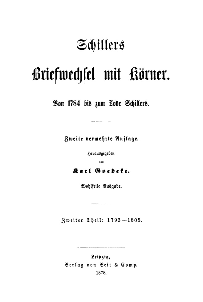 Schillers Briefwechsel mit Korner Teil 2 1793 1805 German Edition Karl Goedeke Kitap Kapağı