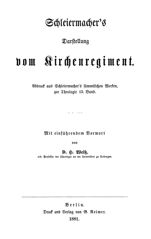 Schleiermachers Darstellung vom Kirchenregiment German Edition Friedrich Schleiermacher Kitap Kapağı