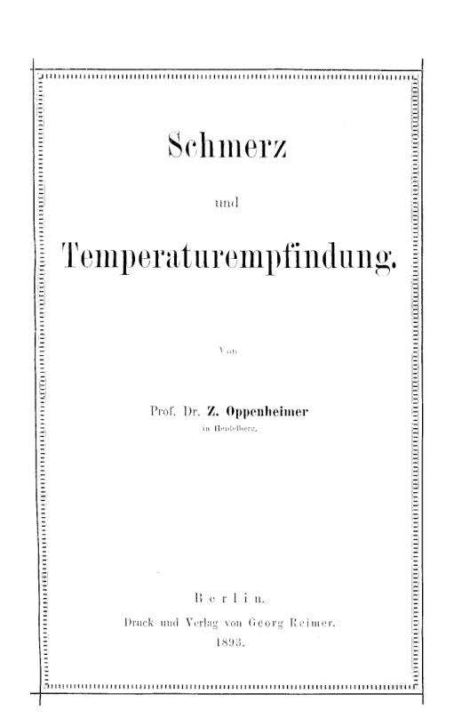 Schmerz und Temperaturempfindung German Edition Zacharias Oppenheimer Kitap Kapağı
