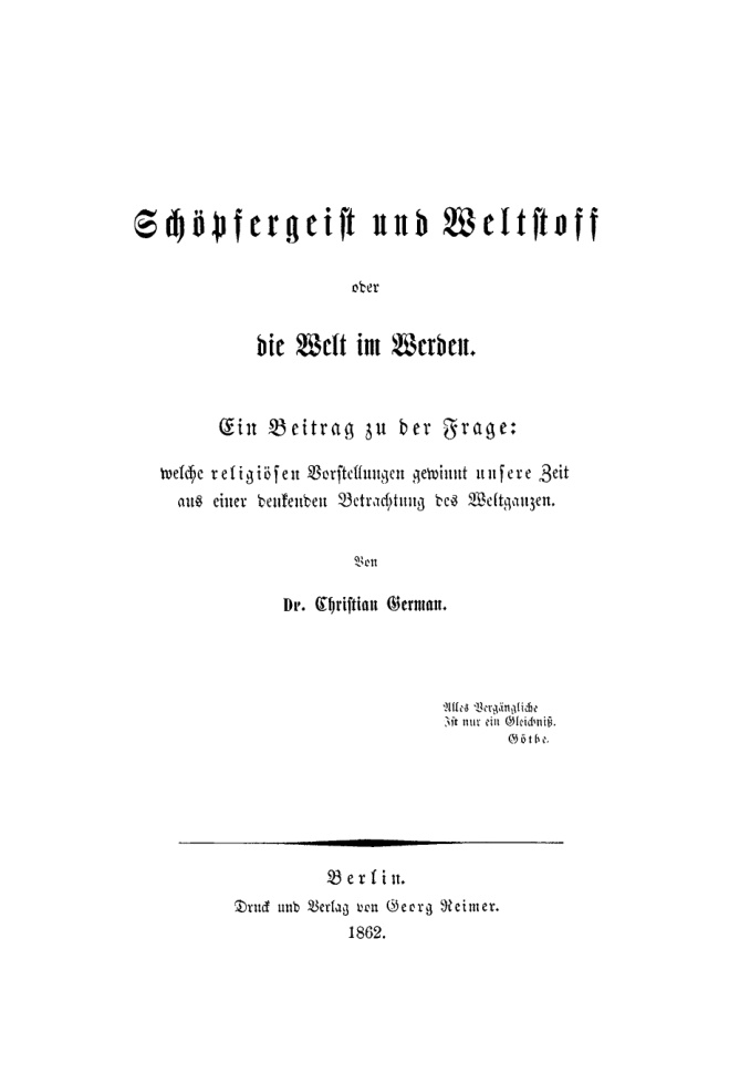 Schopfergeist und Weltstoff oder die Welt im Werden German Edition Christian German Kitap Kapağı