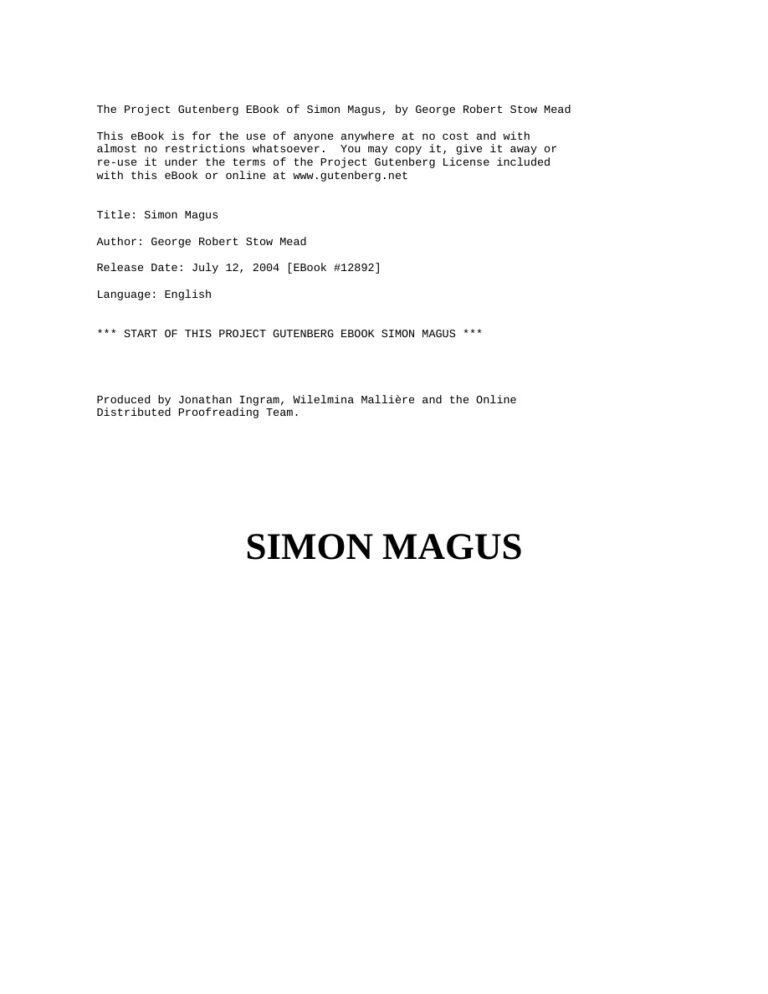 Simon Magus G R S Mead Kitap Kapağı