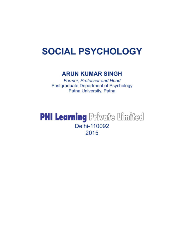 Social Psychology Arun Kumar Singh Kitap Kapağı