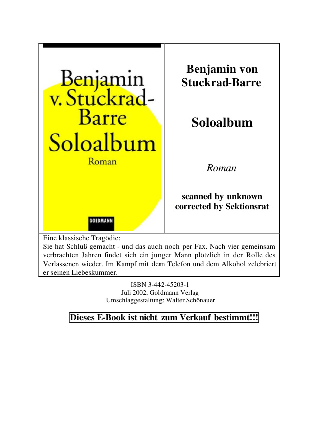 Soloalbum Benjamin von Stuckrad Barre Kitap Kapağı