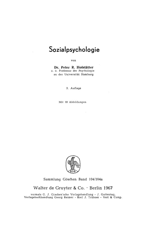 Sozialpsychologie German Edition Peter R Hofstatter Kitap Kapağı