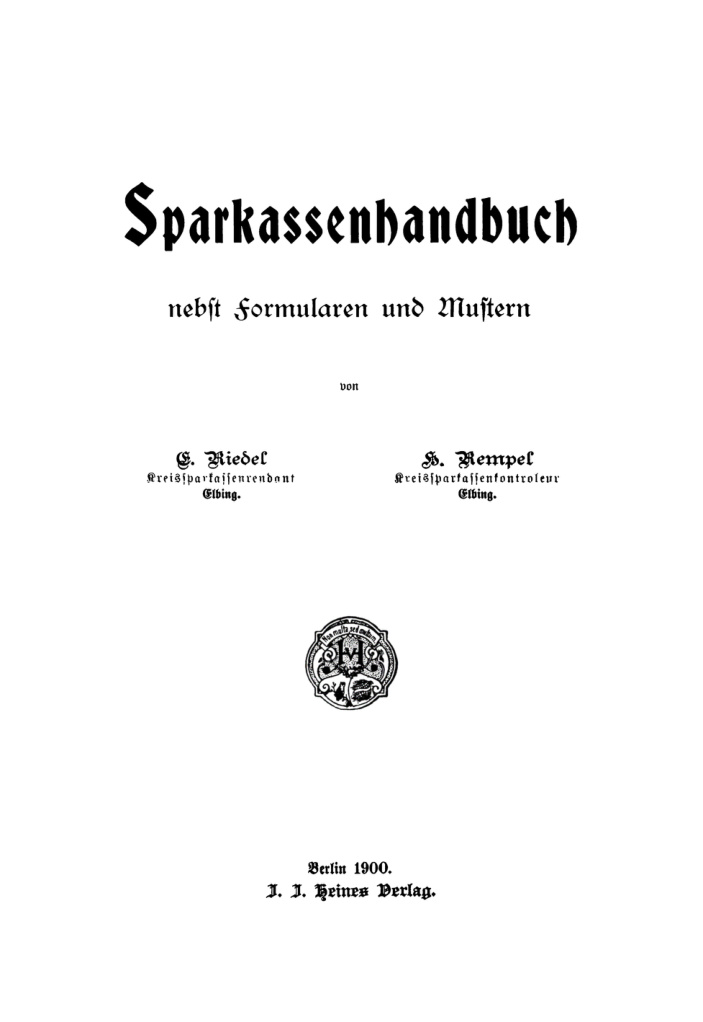 Sparkassenhandbuch nebst Formularen und Mustern German Edition E Riedel Kitap Kapağı